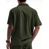 Chemise décontractée en velours côtelé à col rabattu et à boutons pour homme, couleur unie, texturée, avec poche avant - Vert profond XXXL