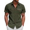 Chemise décontractée en velours côtelé à col rabattu et à boutons pour homme, couleur unie, texturée, avec poche avant - Vert profond XXXL