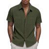Chemise décontractée en velours côtelé à col rabattu et à boutons pour homme, couleur unie, texturée, avec poche avant - Vert profond XXXL