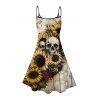 Robe gothique à motif de roses et de tournesols, bretelles spaghetti, col en V, coupe trapèze, mini-robe de vacances - café lumière XXXXXL | US 20