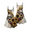Robe gothique à motif de roses et de tournesols, bretelles spaghetti, col en V, coupe trapèze, mini-robe de vacances - café lumière XXXXXL | US 20