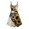 Robe gothique à motif de roses et de tournesols, bretelles spaghetti, col en V, coupe trapèze, mini-robe de vacances - café lumière XXXXXL | US 20
