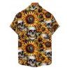 Chemise gothique à manches courtes et boutons pour homme, motif tête de mort et tournesol, style vacances - Blanc 5XL