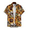 Chemise gothique à manches courtes et boutons pour homme, motif tête de mort et tournesol, style vacances - Blanc 5XL