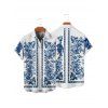 Chemise de vacances à imprimé floral ethnique pour homme, boutonnée, retroussée, manches courtes, décontractée - Bleu 5XL