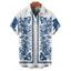 Chemise de vacances à imprimé floral ethnique pour homme, boutonnée, retroussée, manches courtes, décontractée - Bleu 5XL