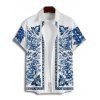 Chemise de vacances à imprimé floral ethnique pour homme, boutonnée, retroussée, manches courtes, décontractée - Bleu 5XL