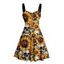 Robe gothique à motif de têtes de mort et de tournesols, buste froncé, ceinture, décolleté en cœur, mini robe de vacances trapèze - orange clair XXXXXL | US 20