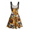 Robe gothique à motif de têtes de mort et de tournesols, buste froncé, ceinture, décolleté en cœur, mini robe de vacances trapèze - orange clair XXXXXL | US 20