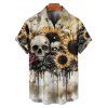 Chemise gothique à manches courtes et boutons pour homme, motif tête de mort, tournesol et rose, idéale pour les vacances - café lumière 5XL