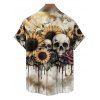 Chemise gothique à manches courtes et boutons pour homme, motif tête de mort, tournesol et rose, idéale pour les vacances - café lumière 5XL