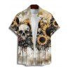 Chemise gothique à manches courtes et boutons pour homme, motif tête de mort, tournesol et rose, idéale pour les vacances - café lumière 5XL