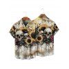 Chemise gothique à manches courtes et boutons pour homme, motif tête de mort, tournesol et rose, idéale pour les vacances - café lumière 5XL