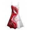 Robe de vacances imprimée de couleur contrastée à bretelles spaghetti et col en V, mini robe débardeur décontractée - Rouge XXXXXL | US 20
