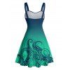 Robe de plage courte à volants et col en cœur, motif pieuvre ombré, ceinture et buste froncé - Vert profond XXXXXL | US 20