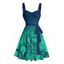 Robe de plage courte à volants et col en cœur, motif pieuvre ombré, ceinture et buste froncé - Vert profond XXXXXL | US 20