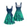 Robe de plage courte à volants et col en cœur, motif pieuvre ombré, ceinture et buste froncé - Vert profond XXXXXL | US 20