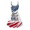Robe de fête de l'indépendance à bretelles spaghetti, col en V, motif de lettres et éléments du drapeau américain, coupe trapèze, mini-robe débardeur patriotique - multicolor XXXXXL | US 20
