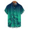 Chemise de vacances à motif poulpe ombré pour homme, boutonnée, retroussée, manches courtes, pour la plage - Vert profond 5XL