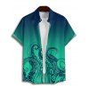 Chemise de vacances à motif poulpe ombré pour homme, boutonnée, retroussée, manches courtes, pour la plage - Vert profond 5XL