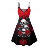 Robe gothique à motif floral, papillon, aigle, tête de mort, bretelles spaghetti, col en V, coupe trapèze, mini, pour les vacances - Rouge XXXXXL | US 20