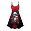 Robe gothique à motif floral, papillon, aigle, tête de mort, bretelles spaghetti, col en V, coupe trapèze, mini, pour les vacances - Rouge XXXXXL | US 20