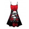 Robe gothique à motif floral, papillon, aigle, tête de mort, bretelles spaghetti, col en V, coupe trapèze, mini, pour les vacances - Rouge XXXXXL | US 20