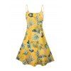 Robe de vacances à motif feuille d'ananas, bretelles spaghetti, col en V, coupe trapèze, mini-robe débardeur hawaïenne - Jaune XXXXXL | US 20
