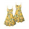 Robe de vacances à motif feuille d'ananas, bretelles spaghetti, col en V, coupe trapèze, mini-robe débardeur hawaïenne - Jaune XXXXXL | US 20