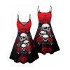 Robe gothique à motif floral, papillon, aigle, tête de mort, bretelles spaghetti, col en V, coupe trapèze, mini, pour les vacances - Rouge XXXXXL | US 20