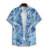 Chemise de vacances à imprimé feuilles et plantes pour homme, boutonnée, manches courtes et retroussables, idéale pour la plage - Bleu Ciel 5XL