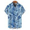 Chemise de vacances à imprimé feuilles et plantes pour homme, boutonnée, manches courtes et retroussables, idéale pour la plage - Bleu Ciel 5XL