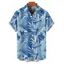 Chemise de vacances à imprimé feuilles et plantes pour homme, boutonnée, manches courtes et retroussables, idéale pour la plage - Bleu Ciel 5XL