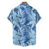 Chemise de vacances à imprimé feuilles et plantes pour homme, boutonnée, manches courtes et retroussables, idéale pour la plage - Bleu Ciel 5XL