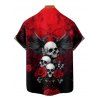 Chemise gothique à manches courtes et boutons pour homme, motif floral, papillon, aigle, motif tête de mort, vacances - Rouge 5XL