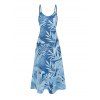 Robe de vacances à motif de feuilles et de plantes, avec poches, bretelles spaghetti réglables, robe de plage longue trapèze - Bleu gris XXL | US 14