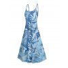 Robe de vacances à motif de feuilles et de plantes, avec poches, bretelles spaghetti réglables, robe de plage longue trapèze - Bleu gris XXL | US 14