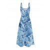 Robe de vacances à motif de feuilles et de plantes, avec poches, bretelles spaghetti réglables, robe de plage longue trapèze - Bleu gris XXL | US 14