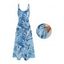 Robe de vacances à motif de feuilles et de plantes, avec poches, bretelles spaghetti réglables, robe de plage longue trapèze - Bleu gris XXL | US 14