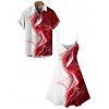 Vacation Couple Outfit Contrast Color Printed Spaghetti Strap V Neck A Line Mini Tank Dress and Button Up Shirt Casual Matching Outfit - Rouge S | US 4