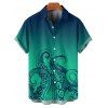 Vacation Couple Outfit Ombre Octopus Pattern Ruched Bust Belt Sweetheart Neck Dress and Button Up Shirt Beach Matching Outfit - Vert profond S | US 4