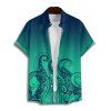 Vacation Couple Outfit Ombre Octopus Pattern Ruched Bust Belt Sweetheart Neck Dress and Button Up Shirt Beach Matching Outfit - Vert profond S | US 4