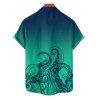 Vacation Couple Outfit Ombre Octopus Pattern Ruched Bust Belt Sweetheart Neck Dress and Button Up Shirt Beach Matching Outfit - Vert profond S | US 4