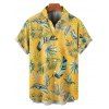 Vacation Couple Outfit Pineapple Leaf Pattern Spaghetti Strap V Neck A Line Mini Tank Dress and Button Up Shirt Hawaii Matching Outfit - Jaune S | US 4