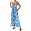 Vacation Couple Outfit Leaf Plant Pattern Pocket Spaghetti Strap A Line Long Dress and Button Up Shirt Beach Matching Outfit - Bleu gris S | US 4