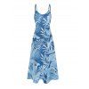 Vacation Couple Outfit Leaf Plant Pattern Pocket Spaghetti Strap A Line Long Dress and Button Up Shirt Beach Matching Outfit - Bleu gris S | US 4