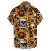 Gothic Couple Outfit Allover Sunflower Skulls Pattern Ruched Bust Belt Sweetheart Neck Dress and Button Up Shirt Vacation Matching Outfit - orange clair S | US 4