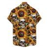 Gothic Couple Outfit Allover Sunflower Skulls Pattern Ruched Bust Belt Sweetheart Neck Dress and Button Up Shirt Vacation Matching Outfit - orange clair S | US 4