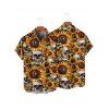 Gothic Couple Outfit Allover Sunflower Skulls Pattern Ruched Bust Belt Sweetheart Neck Dress and Button Up Shirt Vacation Matching Outfit - orange clair S | US 4