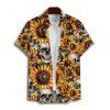 Gothic Couple Outfit Allover Sunflower Skulls Pattern Ruched Bust Belt Sweetheart Neck Dress and Button Up Shirt Vacation Matching Outfit - orange clair S | US 4